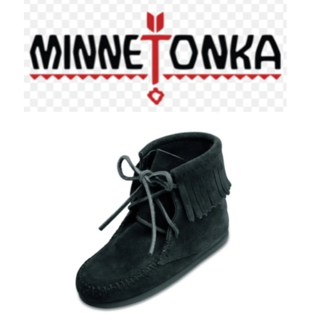 Minnetonka Kids Tramper Boot Suede Moccasin Lace-Up Ankle Boots Black Kids 11